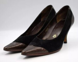 Designer Salvatore Ferragamo uk 6.5 black suede brown printed toe court heels Saint Michael's eBay shop